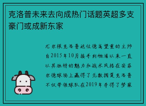 克洛普未来去向成热门话题英超多支豪门或成新东家
