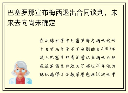 巴塞罗那宣布梅西退出合同谈判，未来去向尚未确定